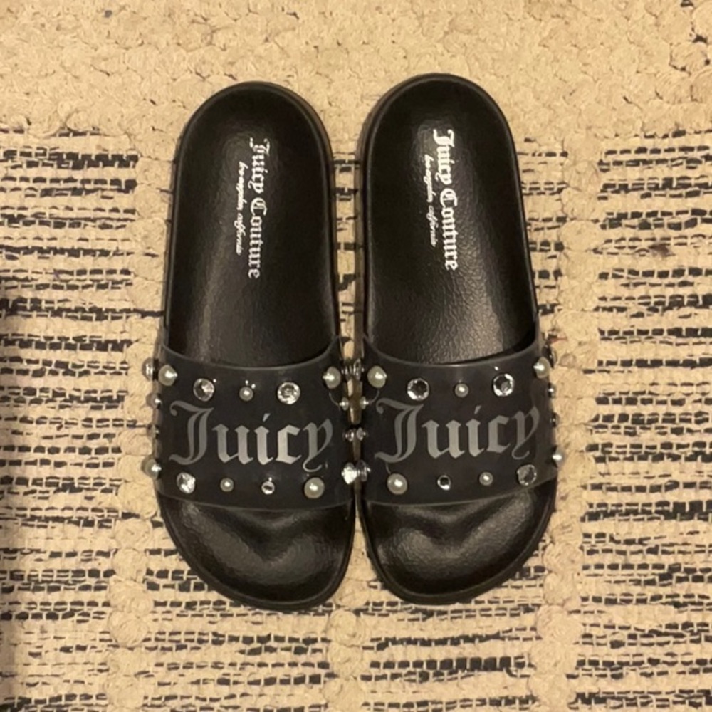 Juicy Couture Black Studded Logo Slide Sandals
